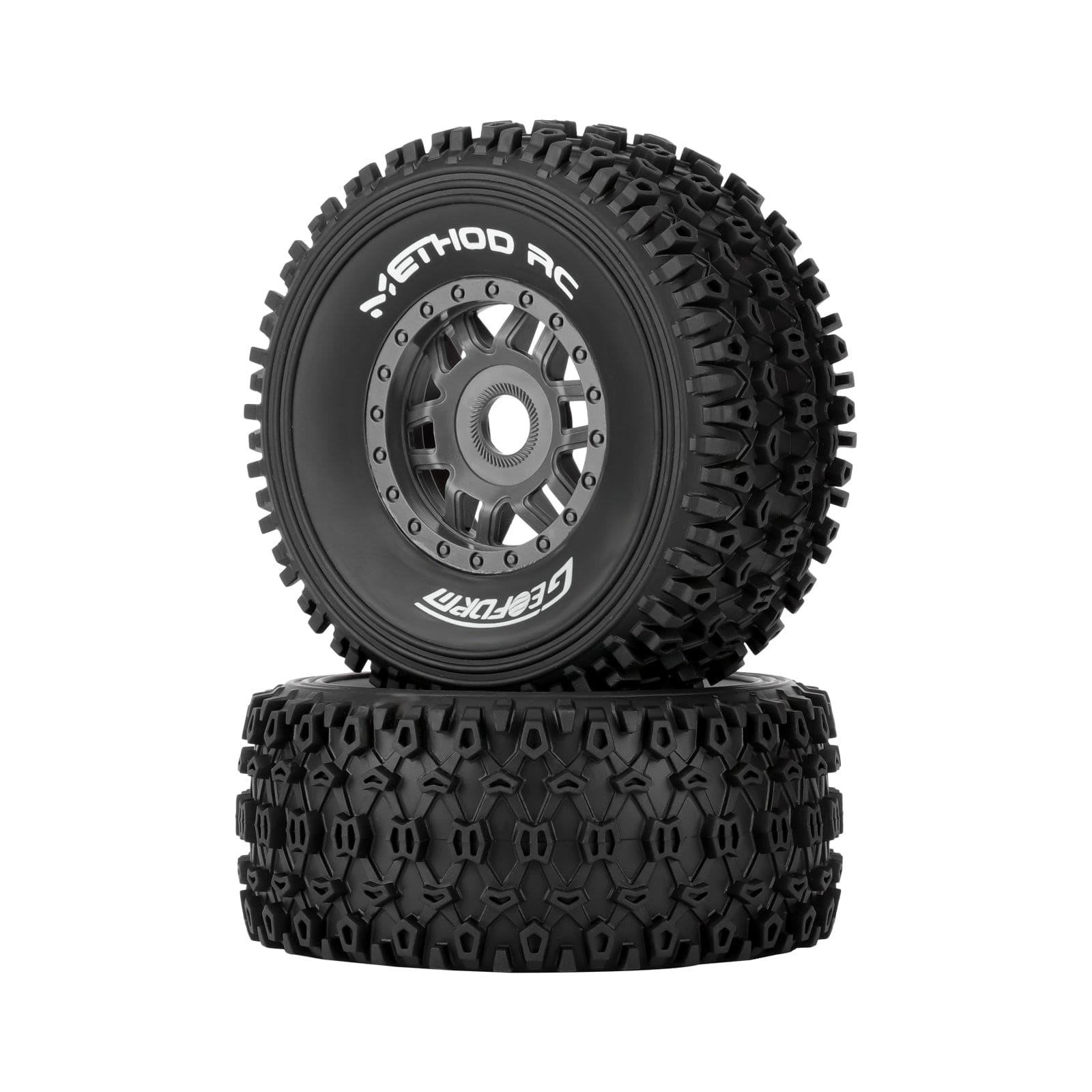 Method RC Tire and Wheel Black Geoform All-Terrain 1/8 Short Course Tires on SWITCH 17mm Hex Wheels Designed for ARRMA® MOJAVE™ 4S (2pcs Glued)