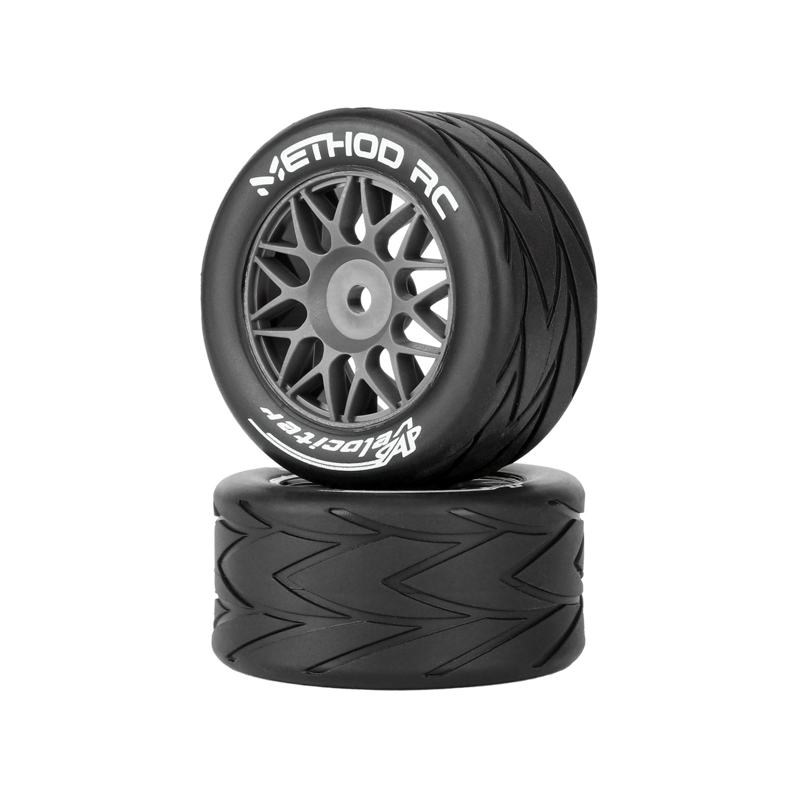 Method RC Tire and Wheel Black Velociter All-Road 1/12 NASCAR Tires on FLYR 8mm Hex Wheels Designed for LOSI® 1/12 NASCAR Platform (2pcs Glued)