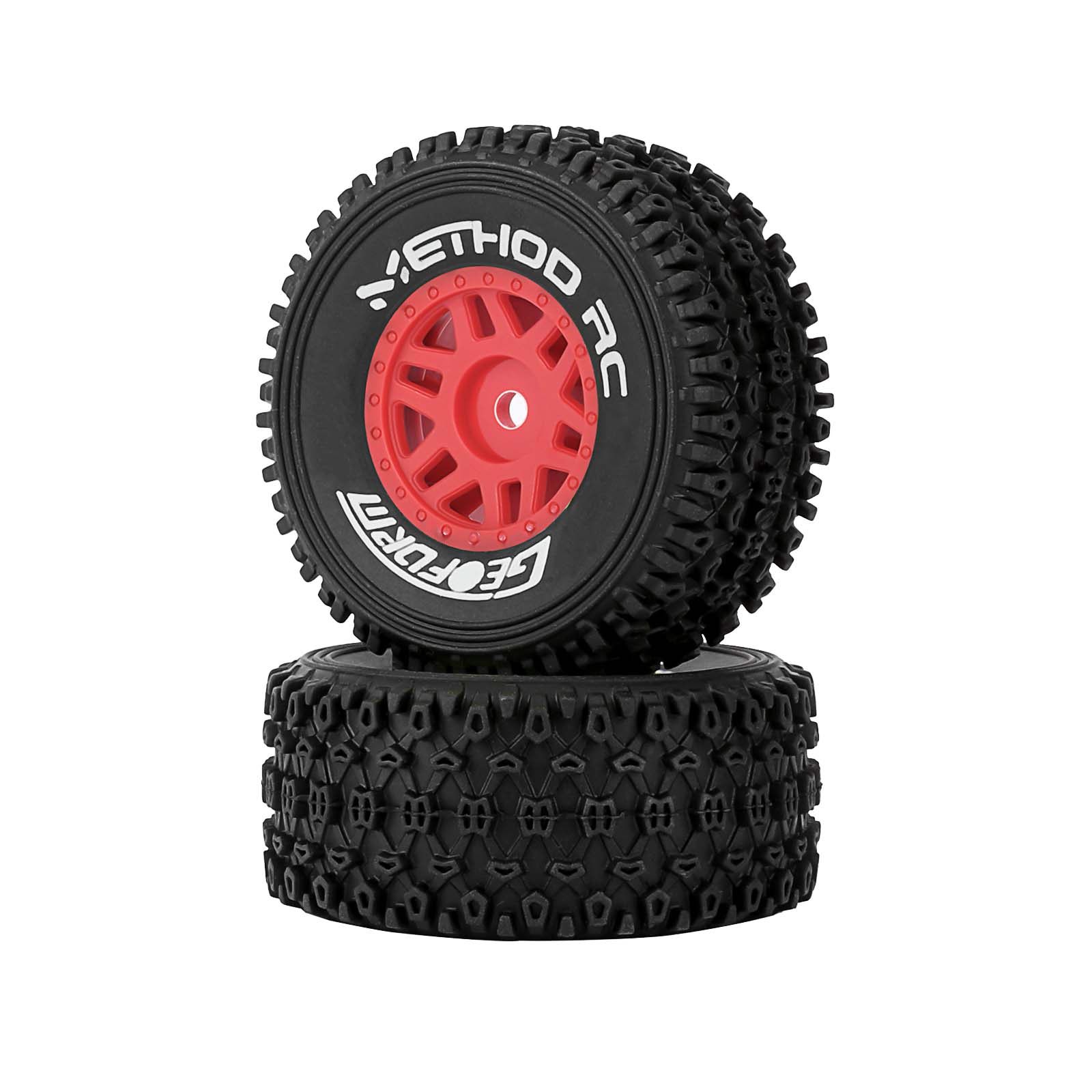Method RC Tire and Wheel Red Geoform All-Terrain 1/16 Short Course Tires on SWITCH 12mm Hex Wheels Designed for ARRMA® MOJAVE™ GROM (2pcs Glued)