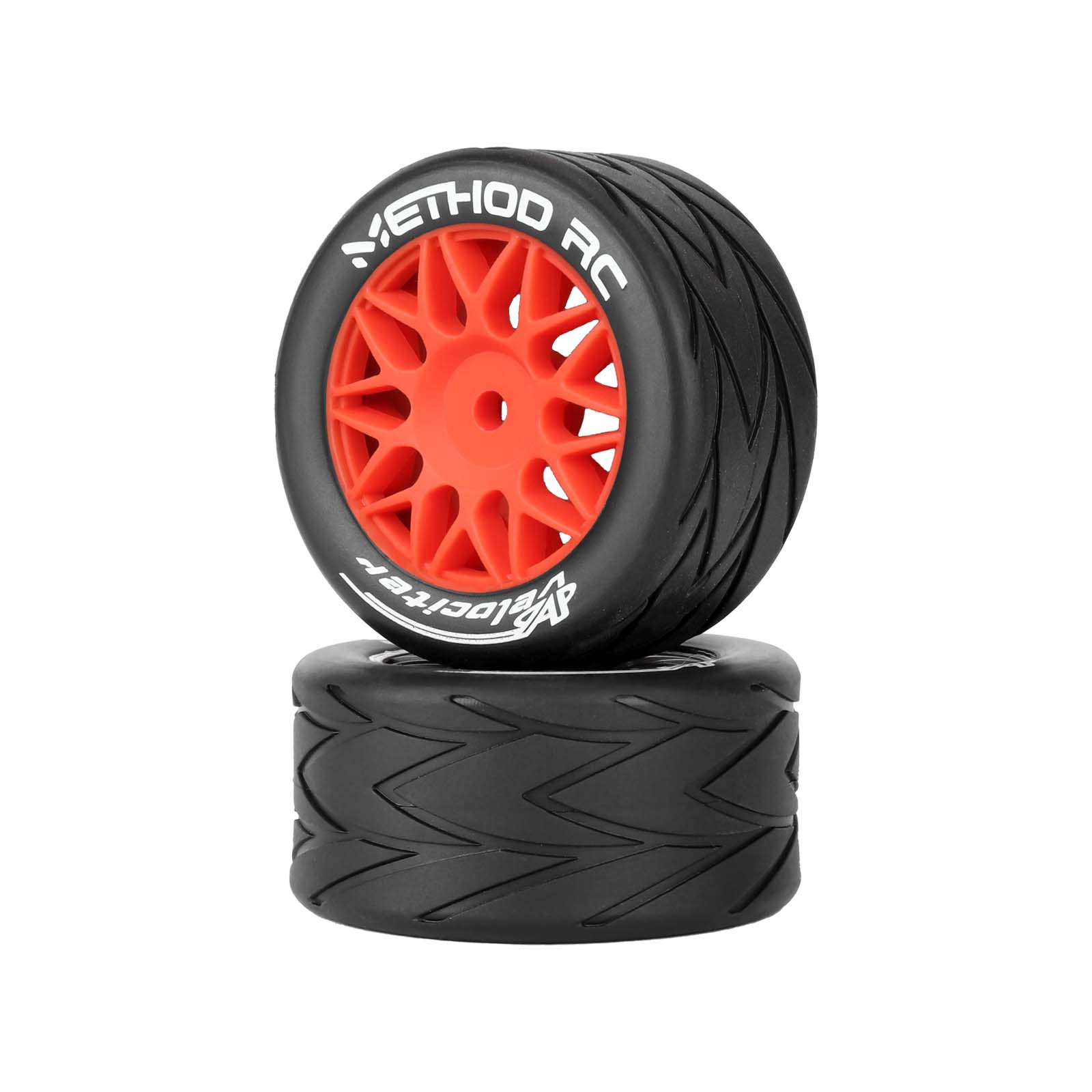 Method RC Tire and Wheel Red Velociter All-Road 1/12 NASCAR Tires on FLYR 8mm Hex Wheels Designed for LOSI® 1/12 NASCAR Platform (2pcs Glued)