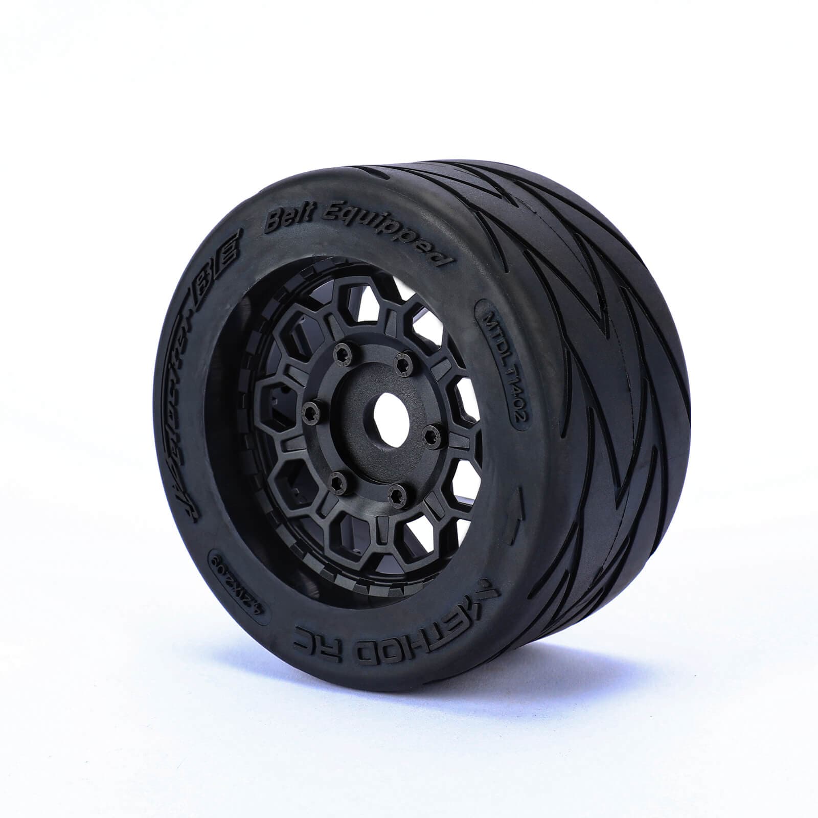 Method RC Tire and Wheel Velociter Belted 1/7th On-Road Tires on Hive 17mm Hex Wheels, Felony Rear, 54/106 (2pcs, Glued)