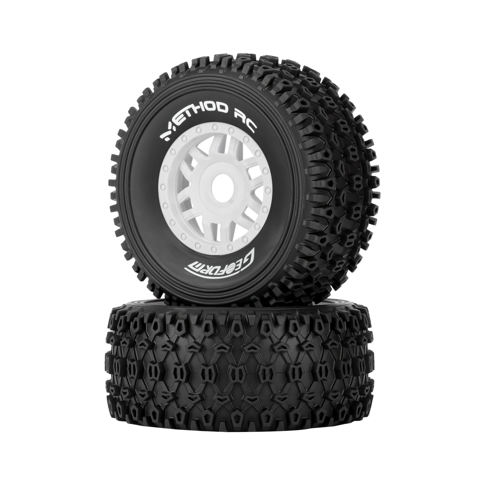 Method RC Tire and Wheel White Geoform All-Terrain 1/8 Short Course Tires on SWITCH 17mm Hex Wheels Designed for ARRMA® MOJAVE™ 4S (2pcs Glued)