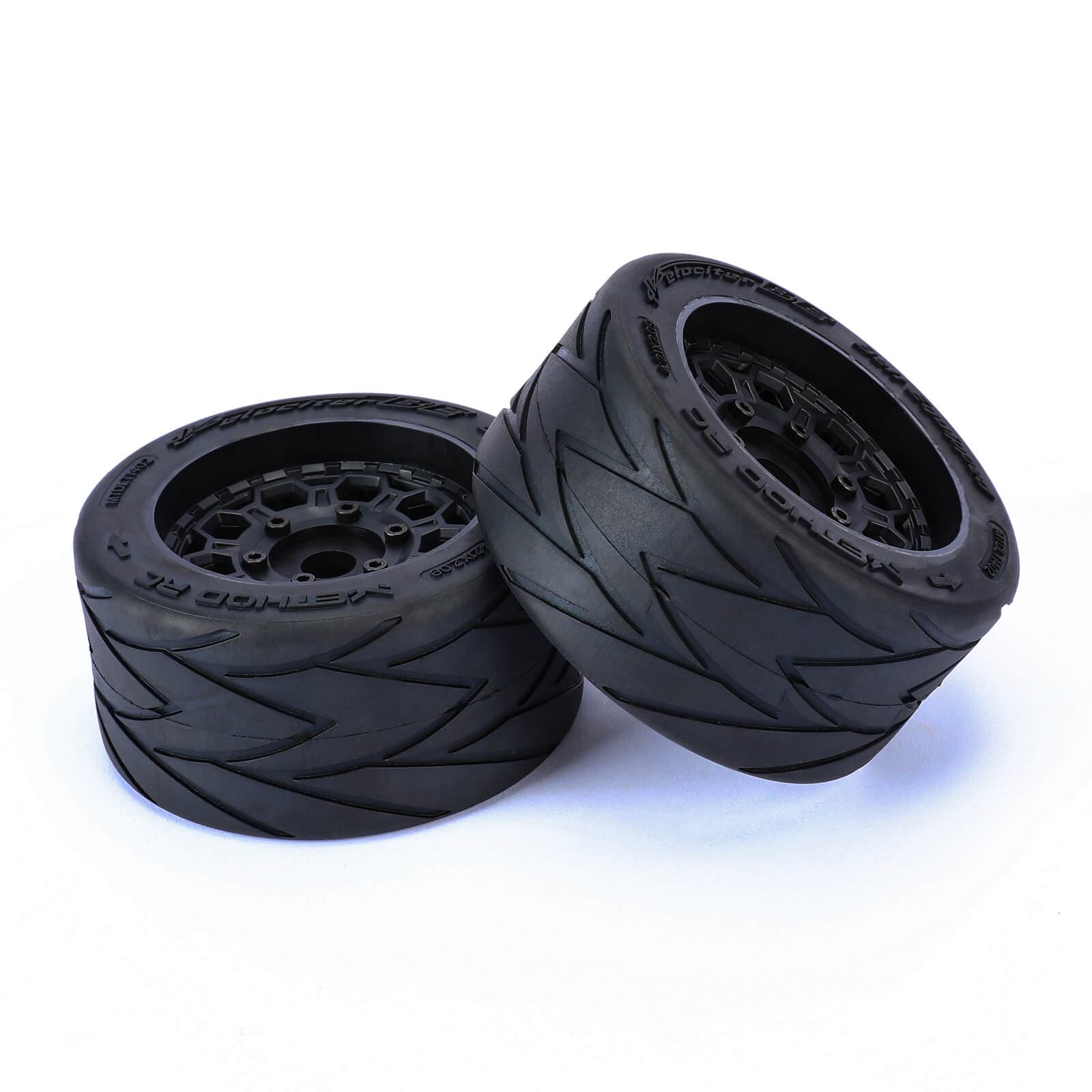 Method RC Tire and Wheel Velociter Belted 1/7th On-Road Tires on Hive 17mm Hex Wheels, Felony Rear, 54/106 (2pcs, Glued)